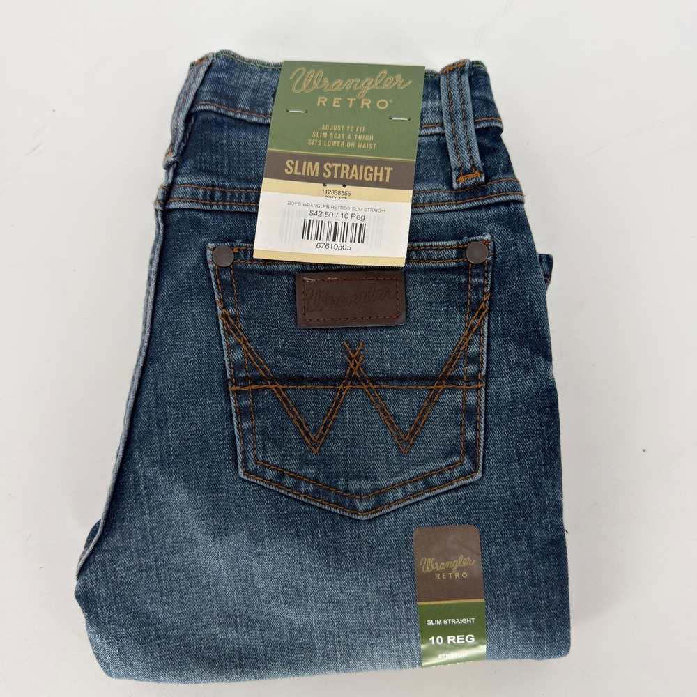 Wrangler Retro Boys Slim Straight Stretch Jeans Blue Size 10 Regular 112338556